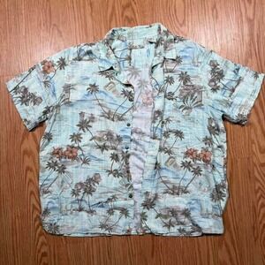 Vintage Batik Bay Hawaiian Shirt XXL rayon palm trees blue